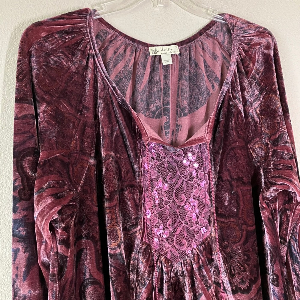 UNITY Velour Babydoll Top 2X Flare Sleeve Y2K Fairy Grunge Whimsigoth Purple - Picture 3 of 10